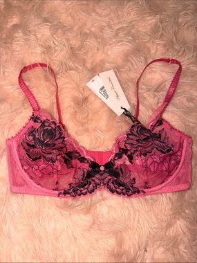 Agent Provocateur Pink Bra with Black Floral Embroidery